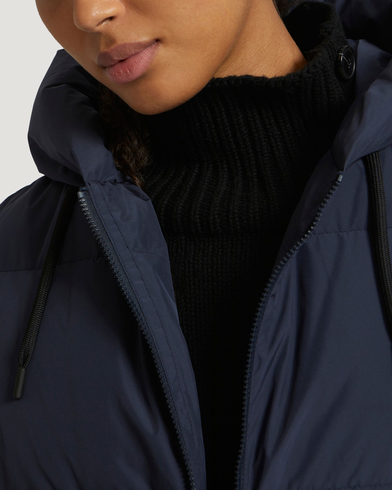 Long reversible hooded down jacket in waterproof technical fabric-Yves Salomon-Winter sale & boxing day