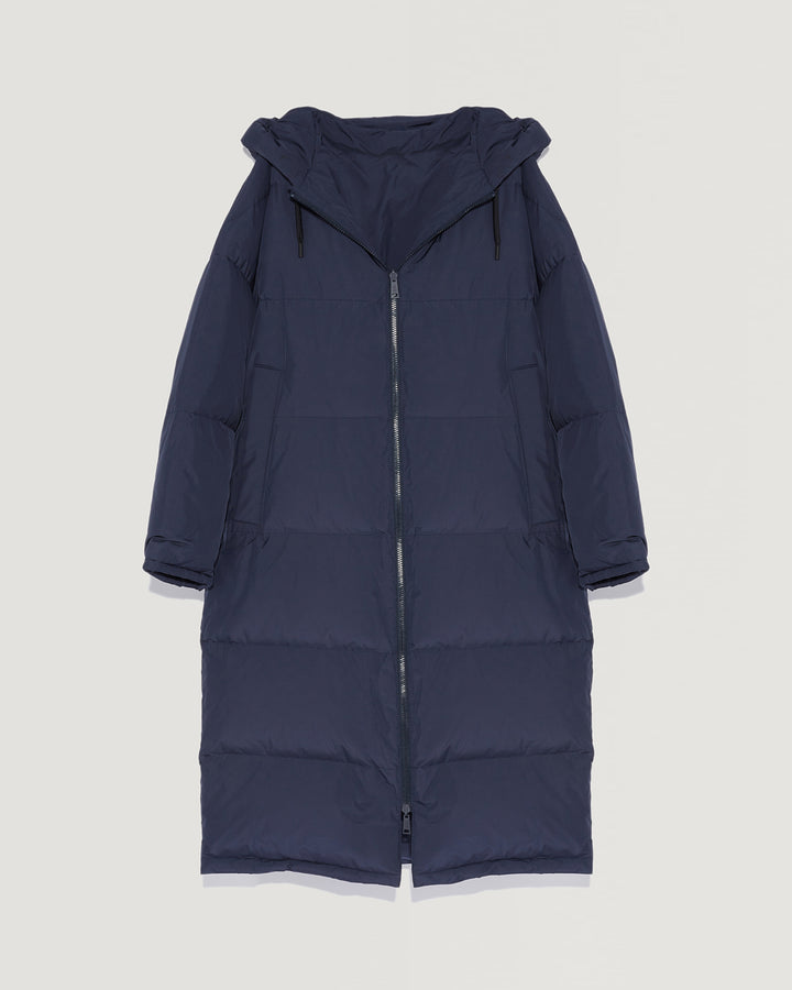 Long reversible hooded down jacket in waterproof technical fabric-Yves Salomon-Winter sale & boxing day