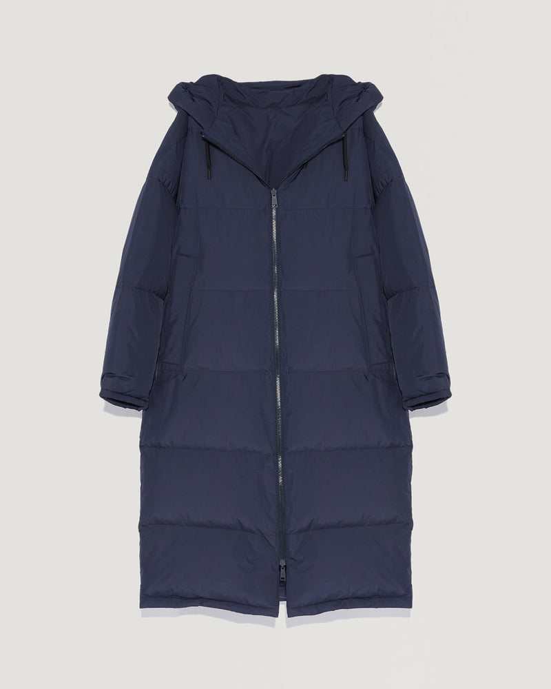 Long reversible hooded down jacket in waterproof technical fabric-Yves Salomon-Winter sale & boxing day