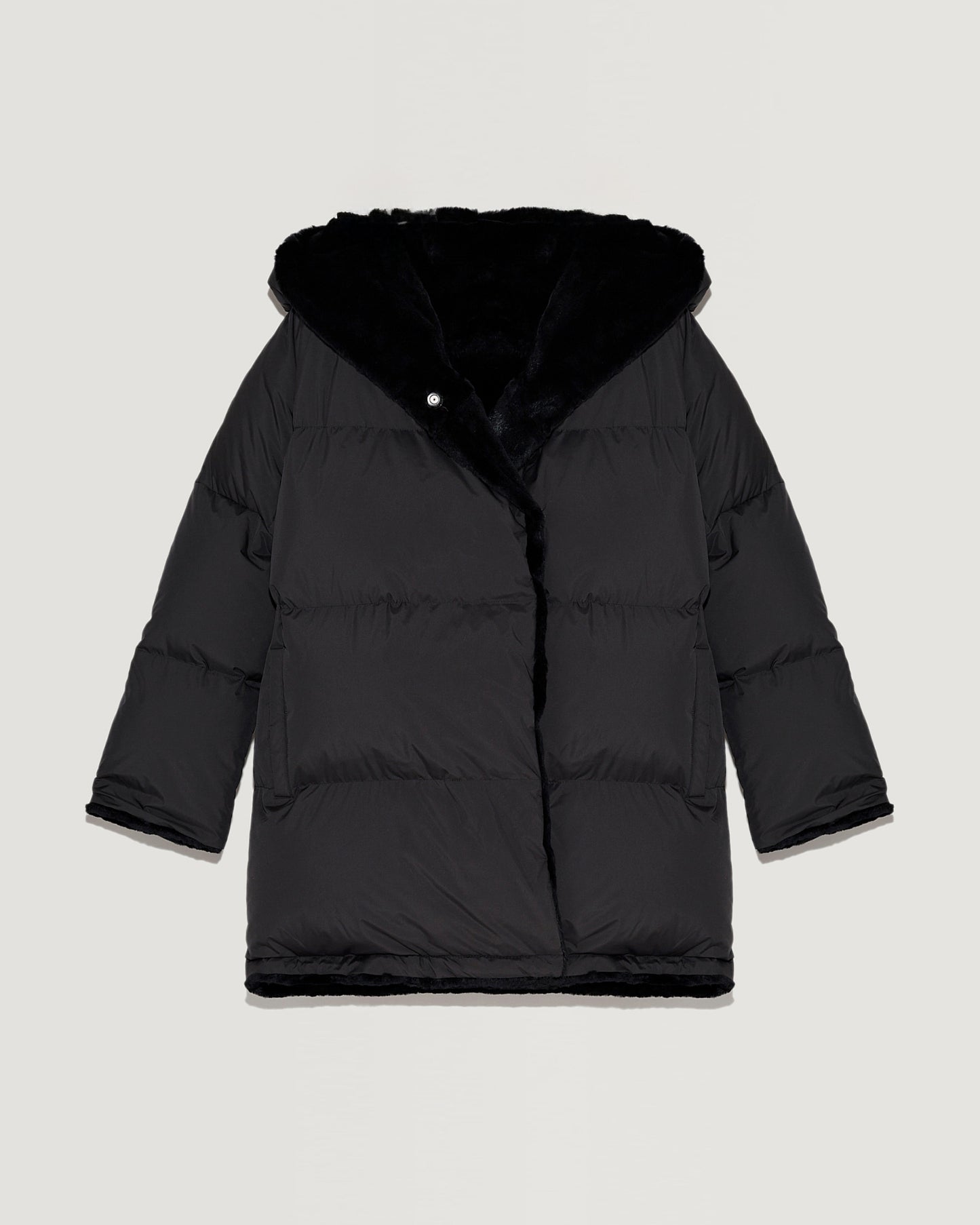 Sheared rabbit fur reversible hooded down jacket-Yves Salomon-Winter sale & boxing day