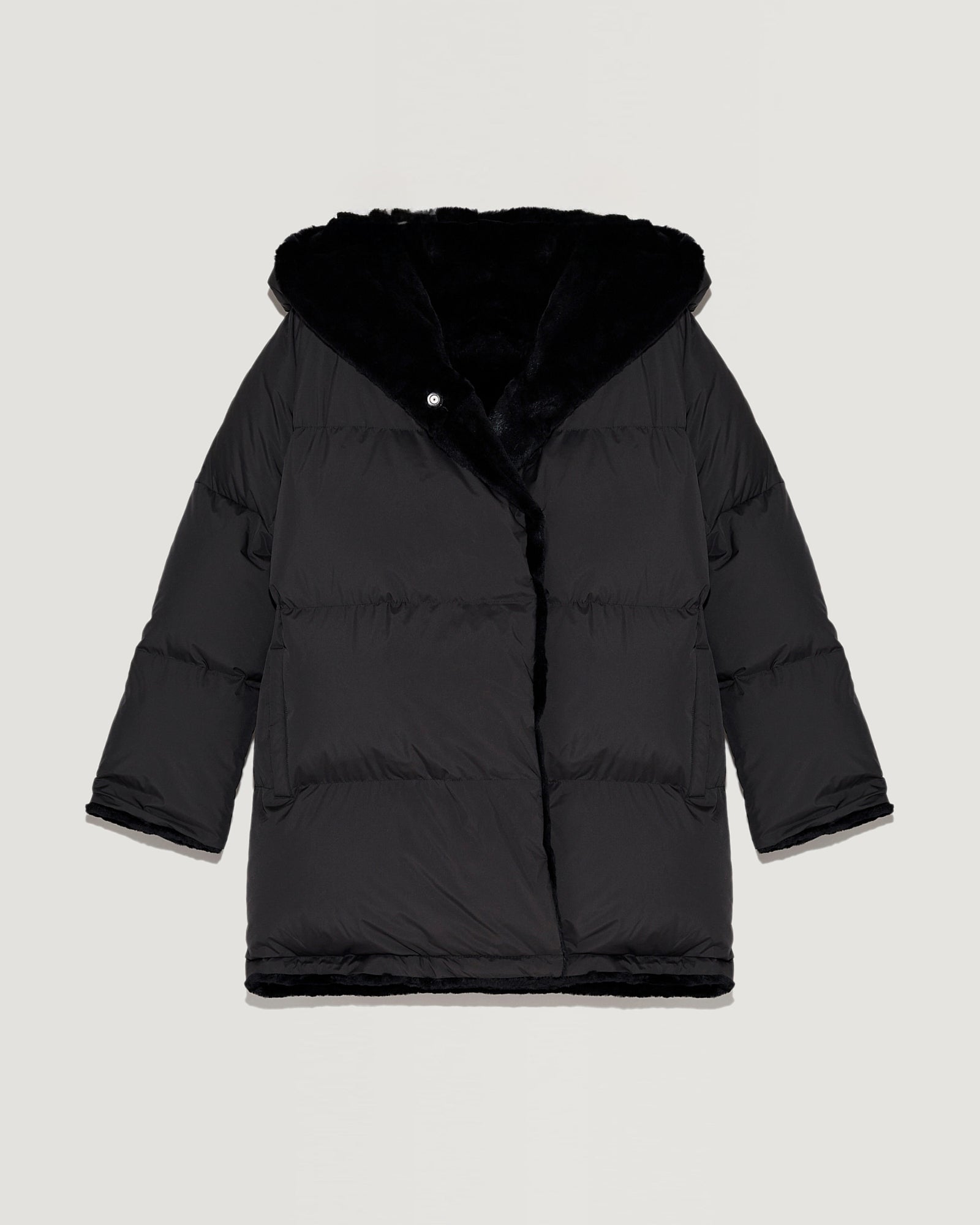 Sheared rabbit fur reversible hooded down jacket-Yves Salomon-Winter sale & boxing day