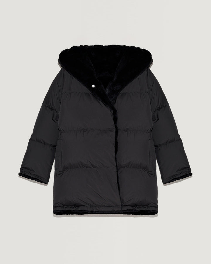 Sheared rabbit fur reversible hooded down jacket-Yves Salomon-Winter sale & boxing day