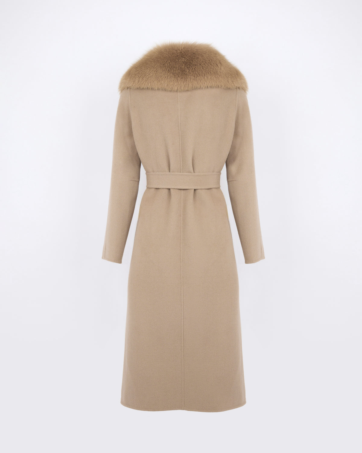 Belted coat in cashmere wool with fox fur collar and lapel - Yves Salomon - New Fall/Winter Collection