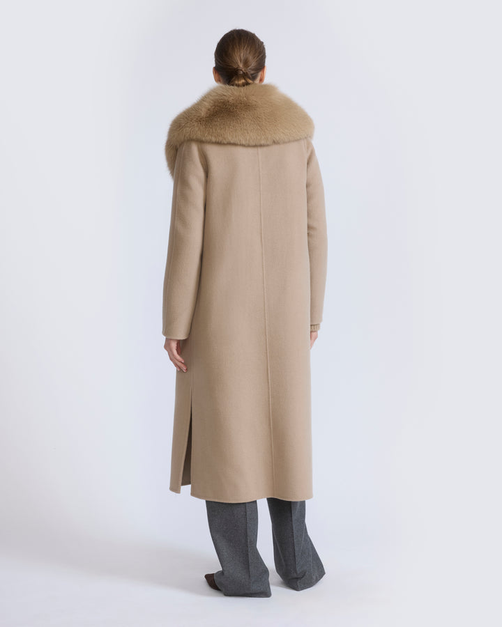 Belted coat in cashmere wool with fox fur collar and lapel - Yves Salomon - New Fall/Winter Collection