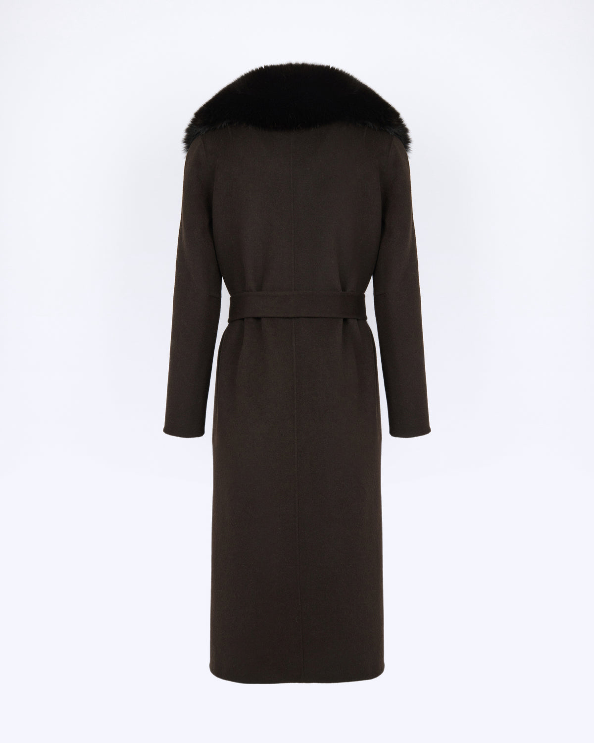 Belted coat in cashmere wool with fox fur collar and lapel - Yves Salomon - New Fall/Winter Collection
