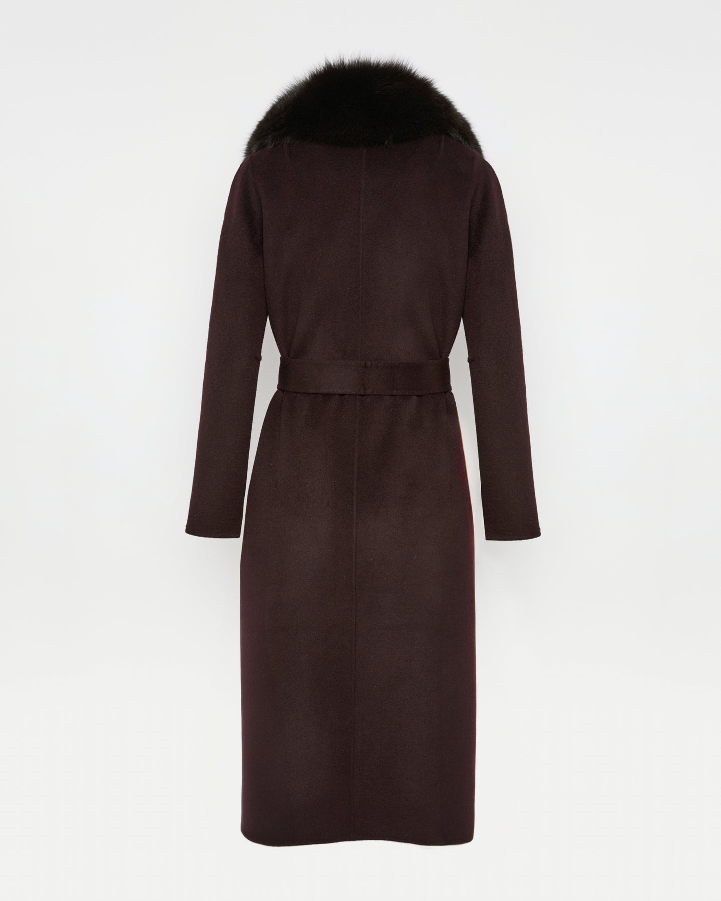 Belted coat in cashmere wool with fox fur collar and lapel -Yves Salomon