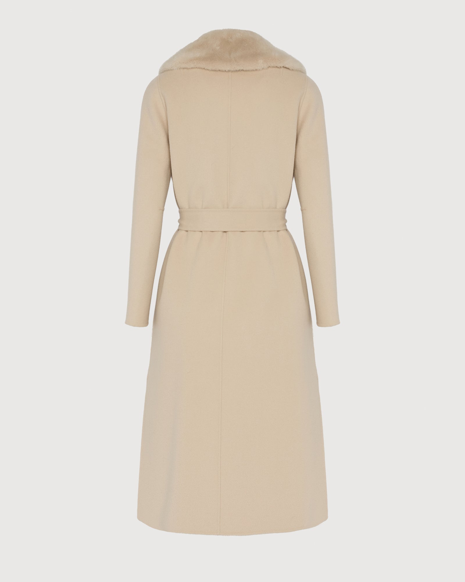 Belted coat in cashmere wool with mink fur collar and over-pockets -Yves Salomon