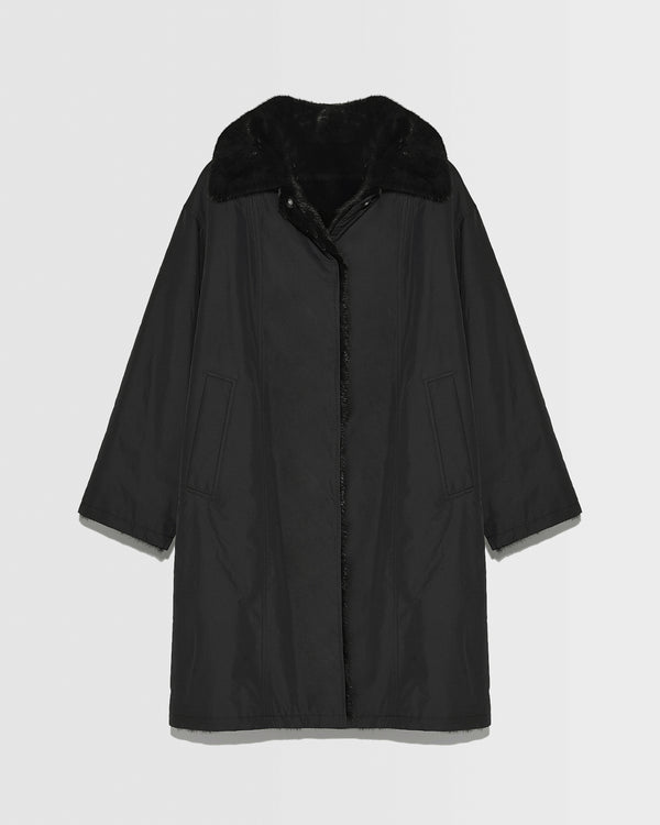 Reversible technical parka with mink fur