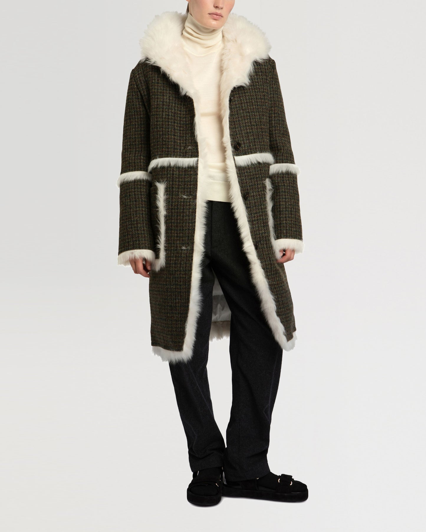 Black Friday 2025- Woollen fabric and shearling hooded coat-Yves Salomon-Winter sale & boxing day