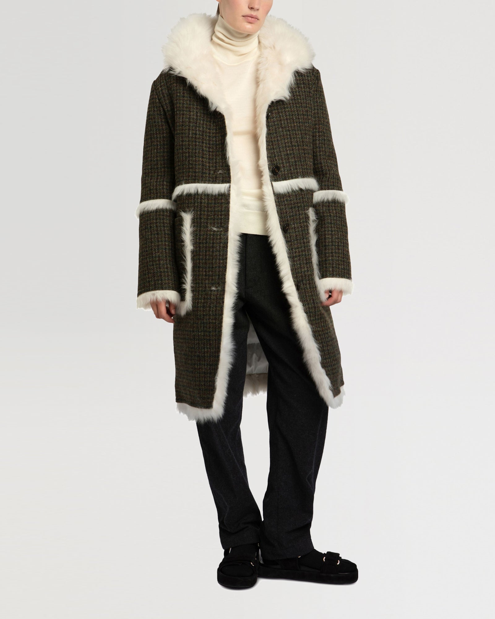 Black Friday 2025- Woollen fabric and shearling hooded coat-Yves Salomon-Winter sale & boxing day
