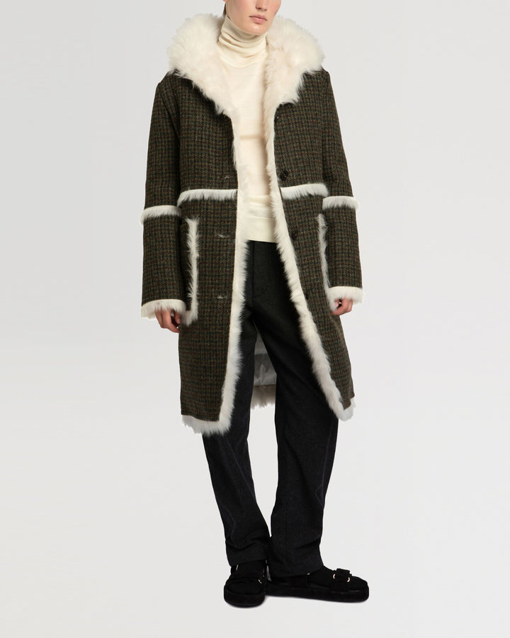 Black Friday 2025- Woollen fabric and shearling hooded coat-Yves Salomon-Winter sale & boxing day