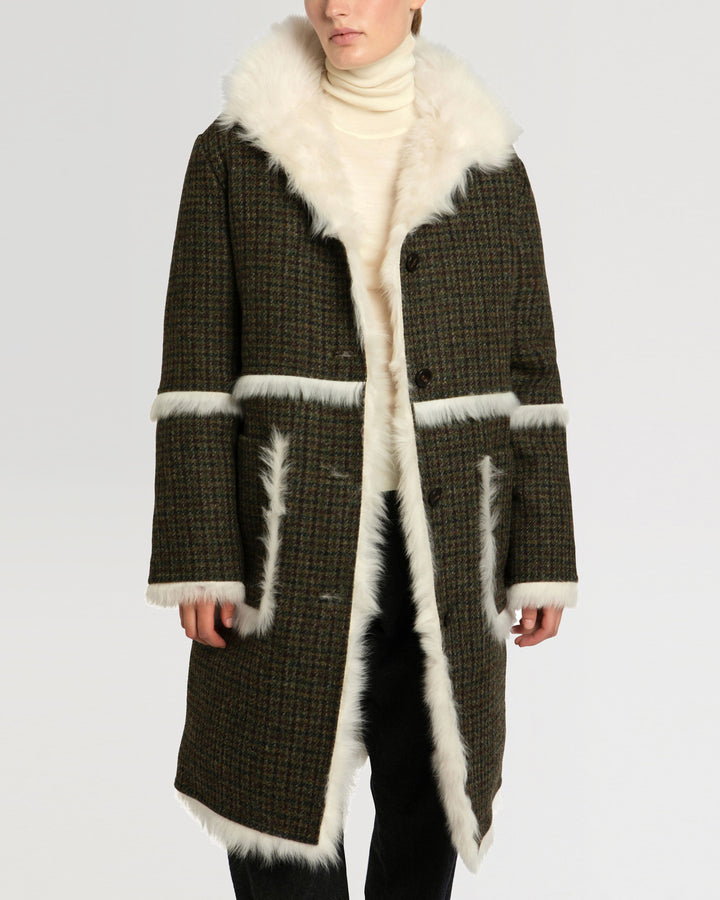 Black Friday 2025- Woollen fabric and shearling hooded coat-Yves Salomon-Winter sale & boxing day