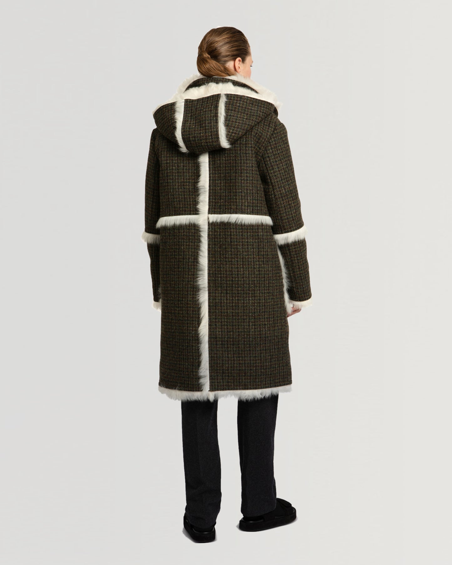 Black Friday 2025- Woollen fabric and shearling hooded coat-Yves Salomon-Winter sale & boxing day