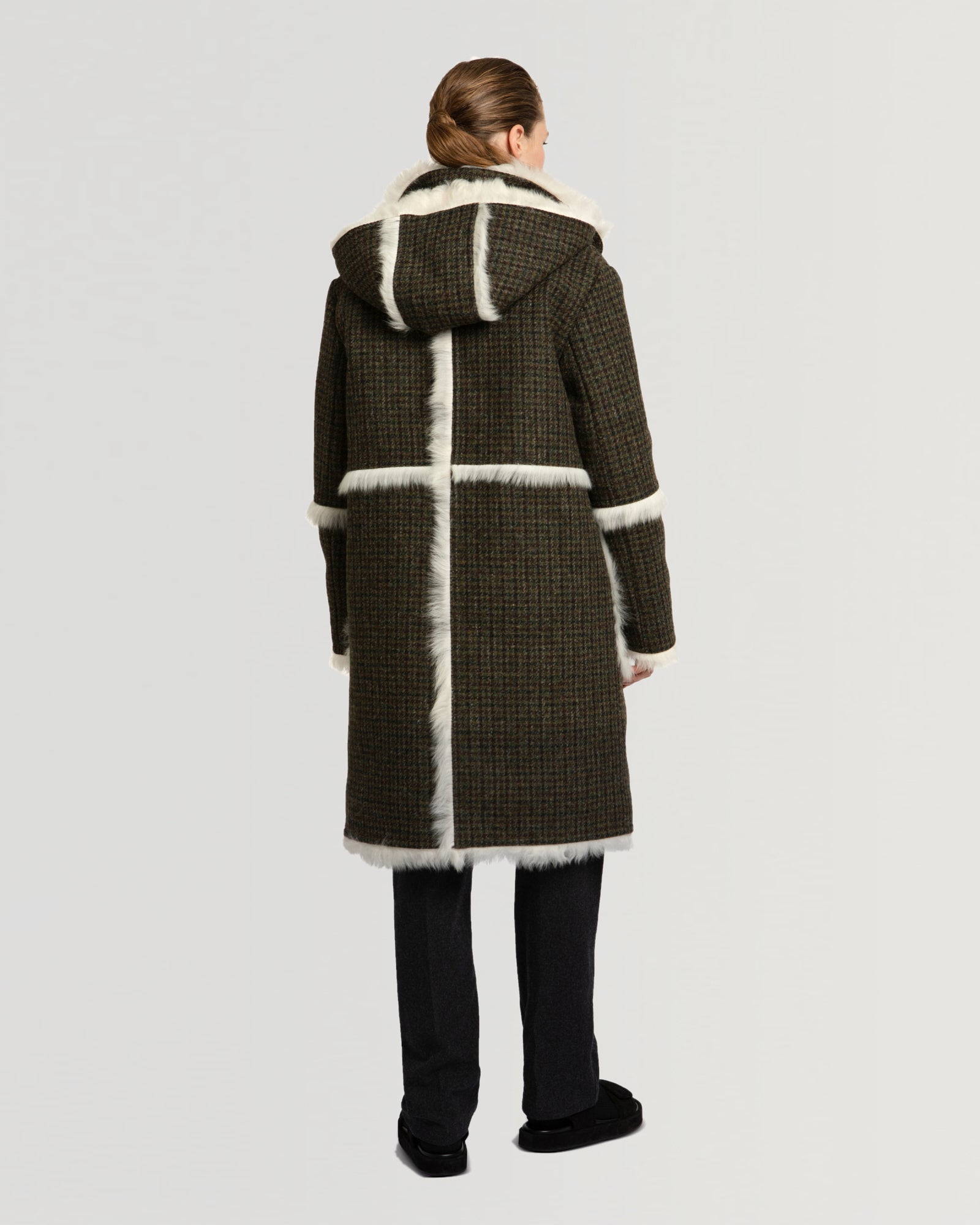 Black Friday 2025- Woollen fabric and shearling hooded coat-Yves Salomon-Winter sale & boxing day