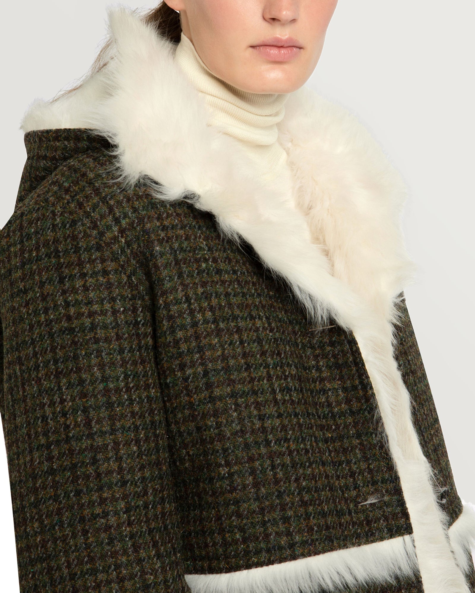 Black Friday 2025- Woollen fabric and shearling hooded coat-Yves Salomon-Winter sale & boxing day