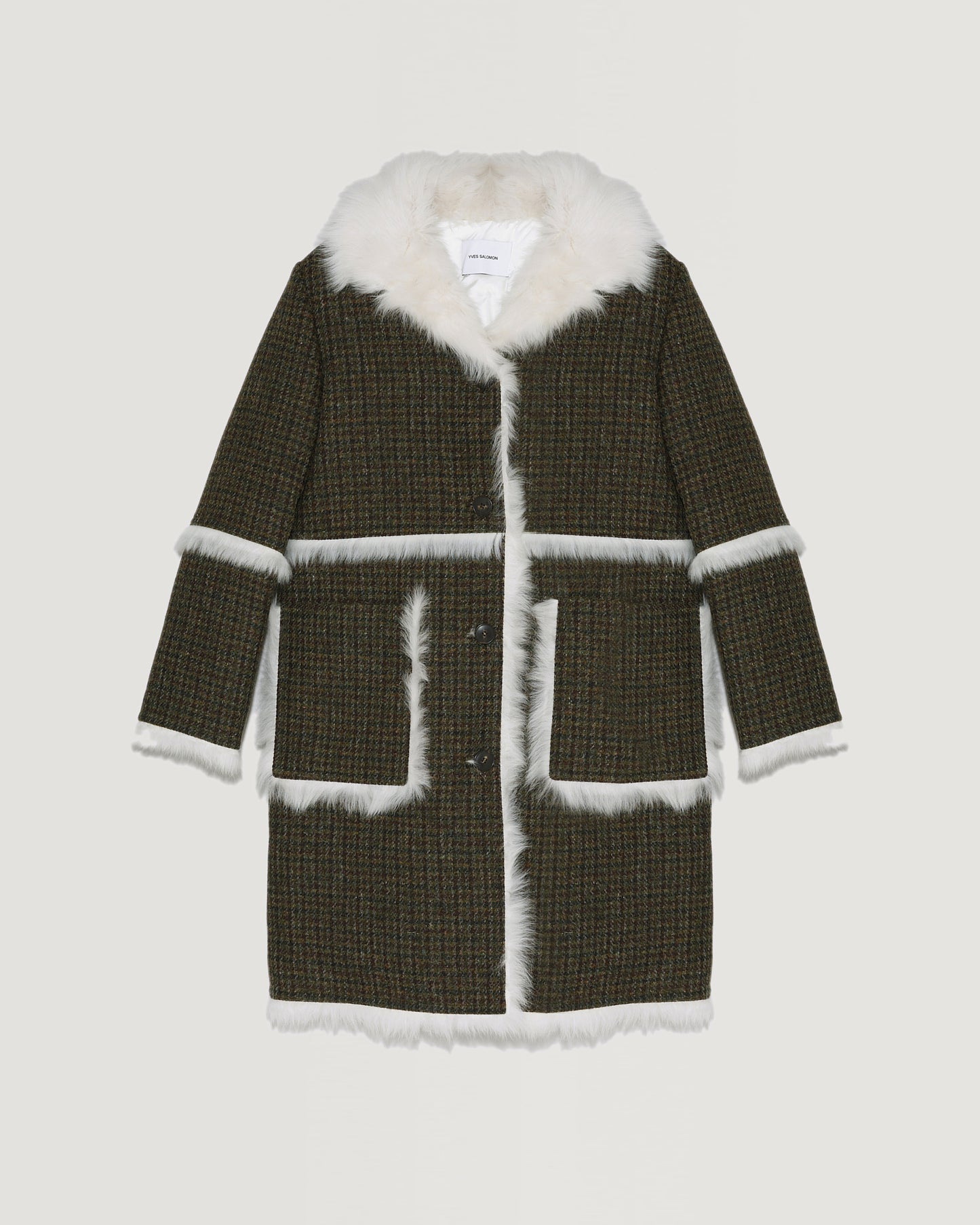 Black Friday 2025- Woollen fabric and shearling hooded coat-Yves Salomon-Winter sale & boxing day
