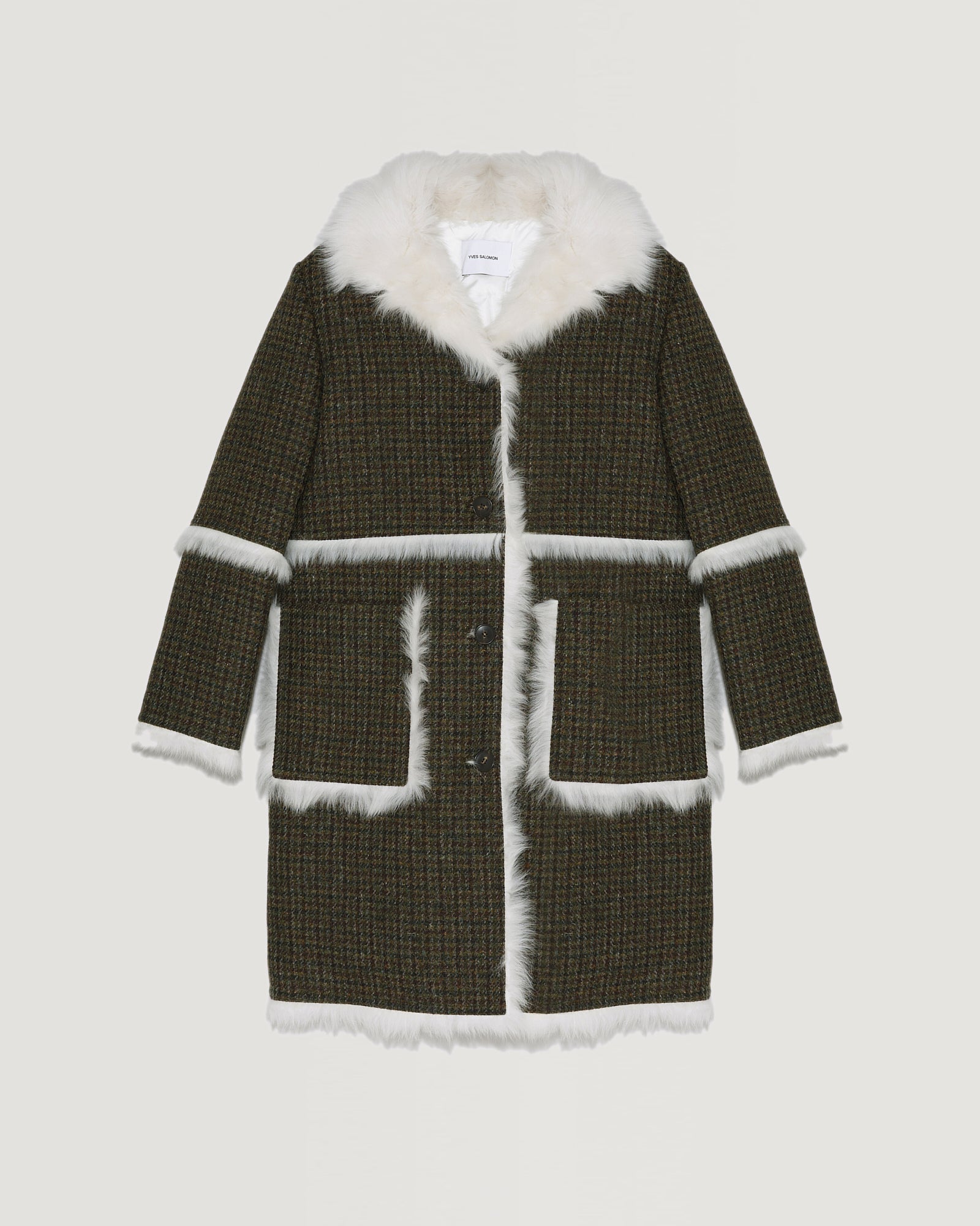 Black Friday 2025- Woollen fabric and shearling hooded coat-Yves Salomon-Winter sale & boxing day