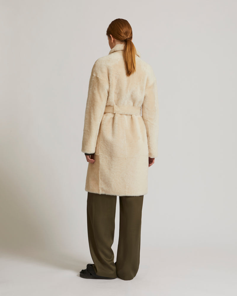 Belted shearling coat - white - Yves Salomon