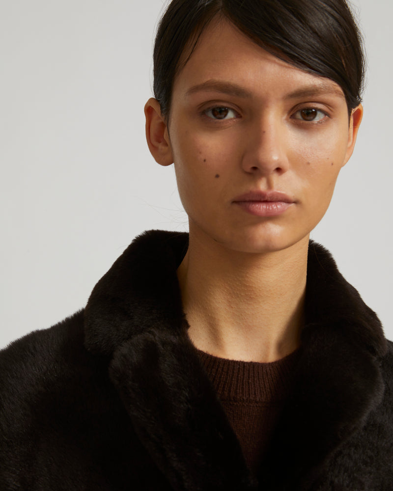 Belted shearling coat - brown - Yves Salomon