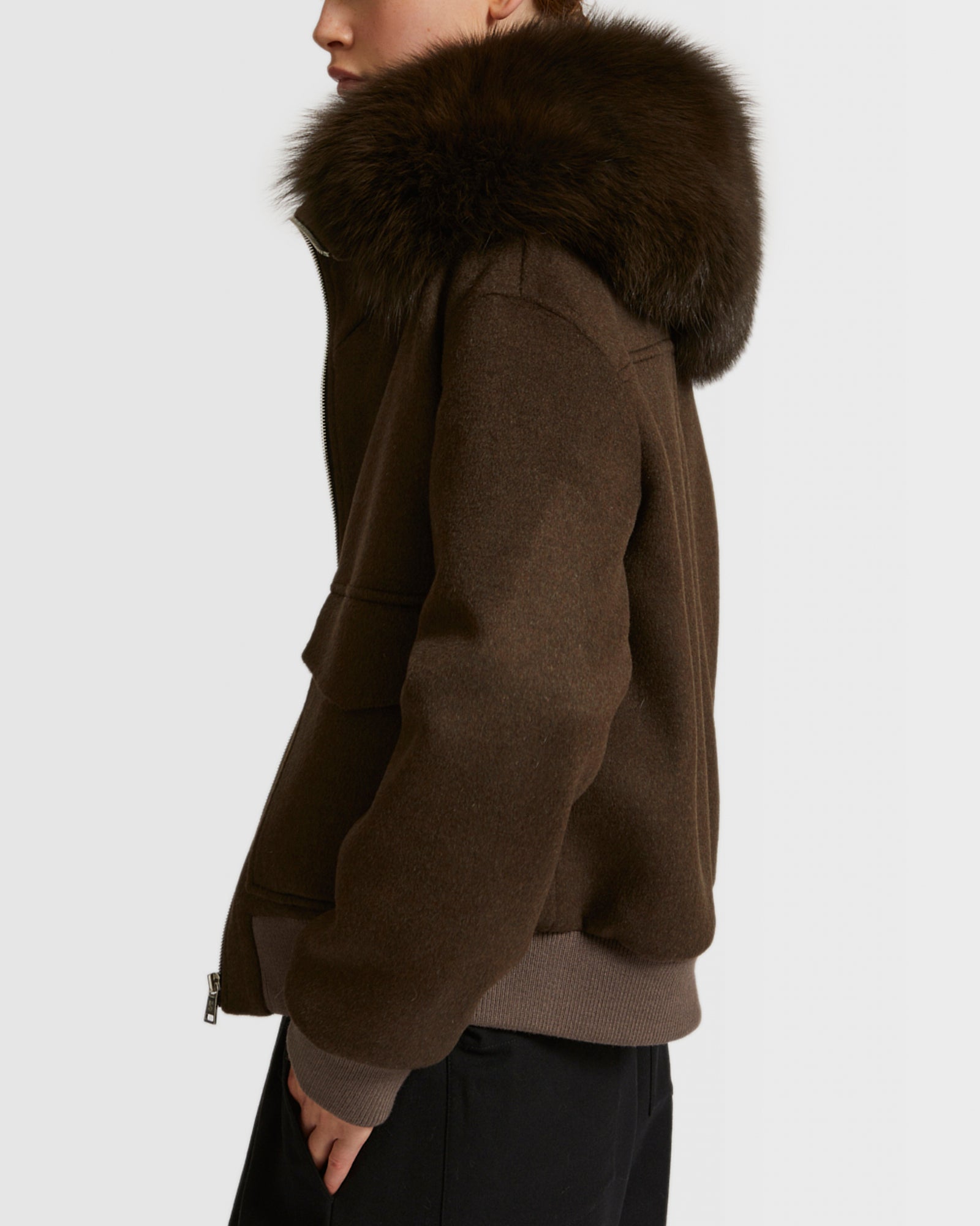 Cropped jacket in cashmere wool with fox fur collar -Yves Salomon
