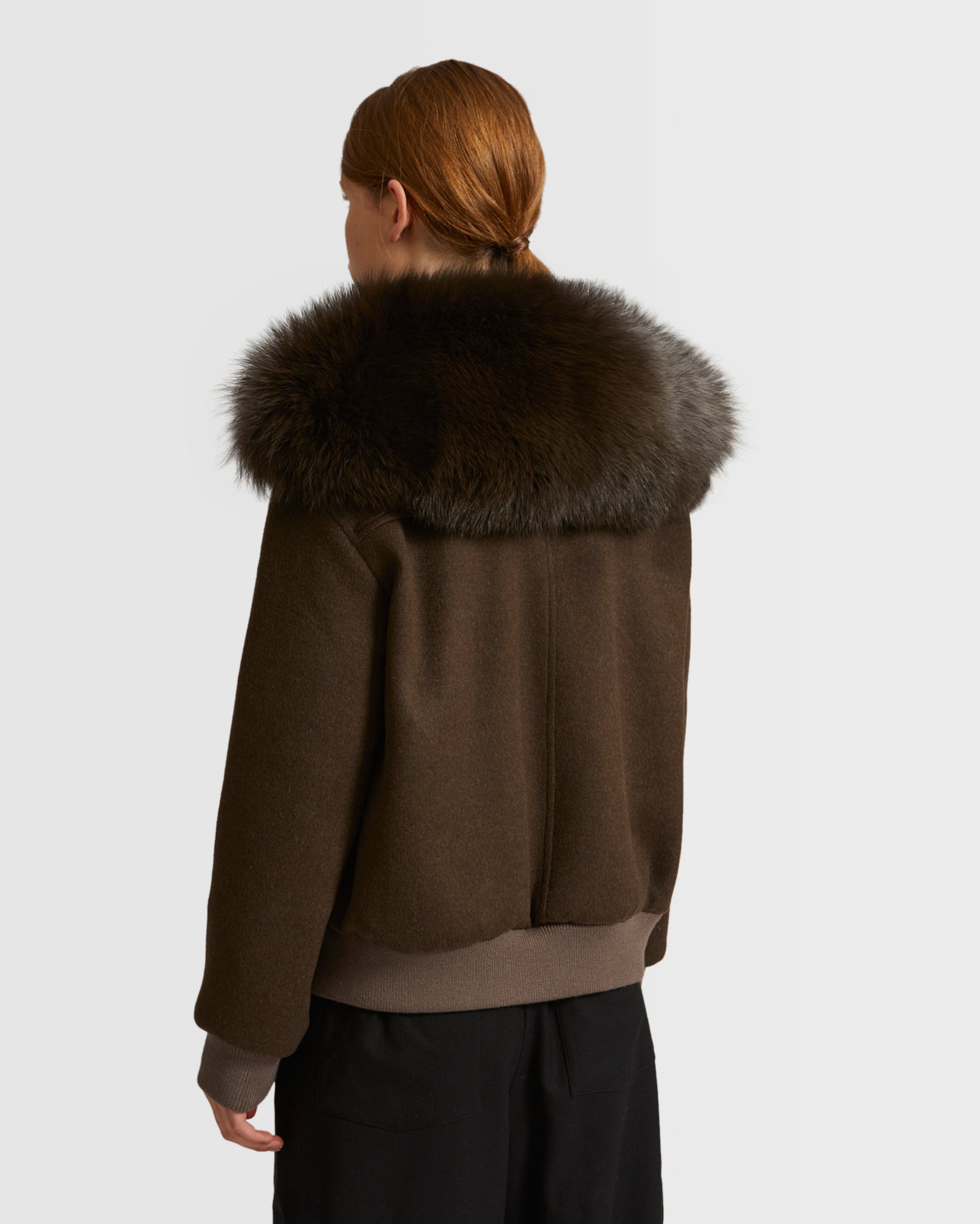 Cropped jacket in cashmere wool with fox fur collar -Yves Salomon