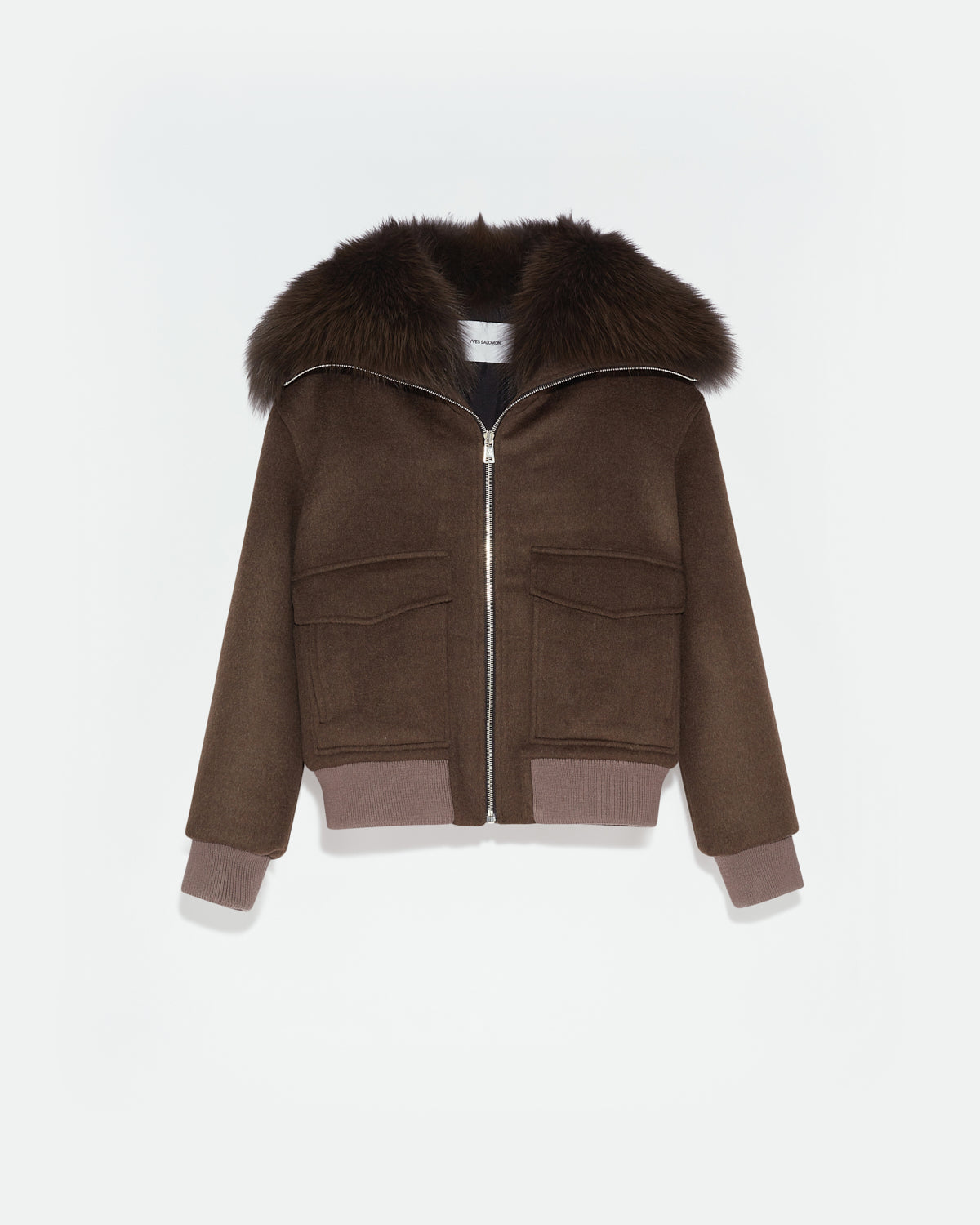 Cropped jacket in cashmere wool with fox fur collar -Yves Salomon