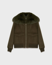 Cropped jacket in cashmere wool with fox fur collar