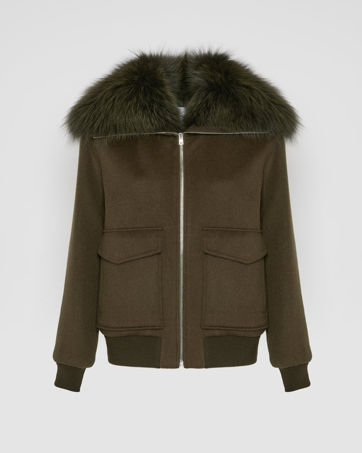 Cropped jacket in cashmere wool with fox fur collar