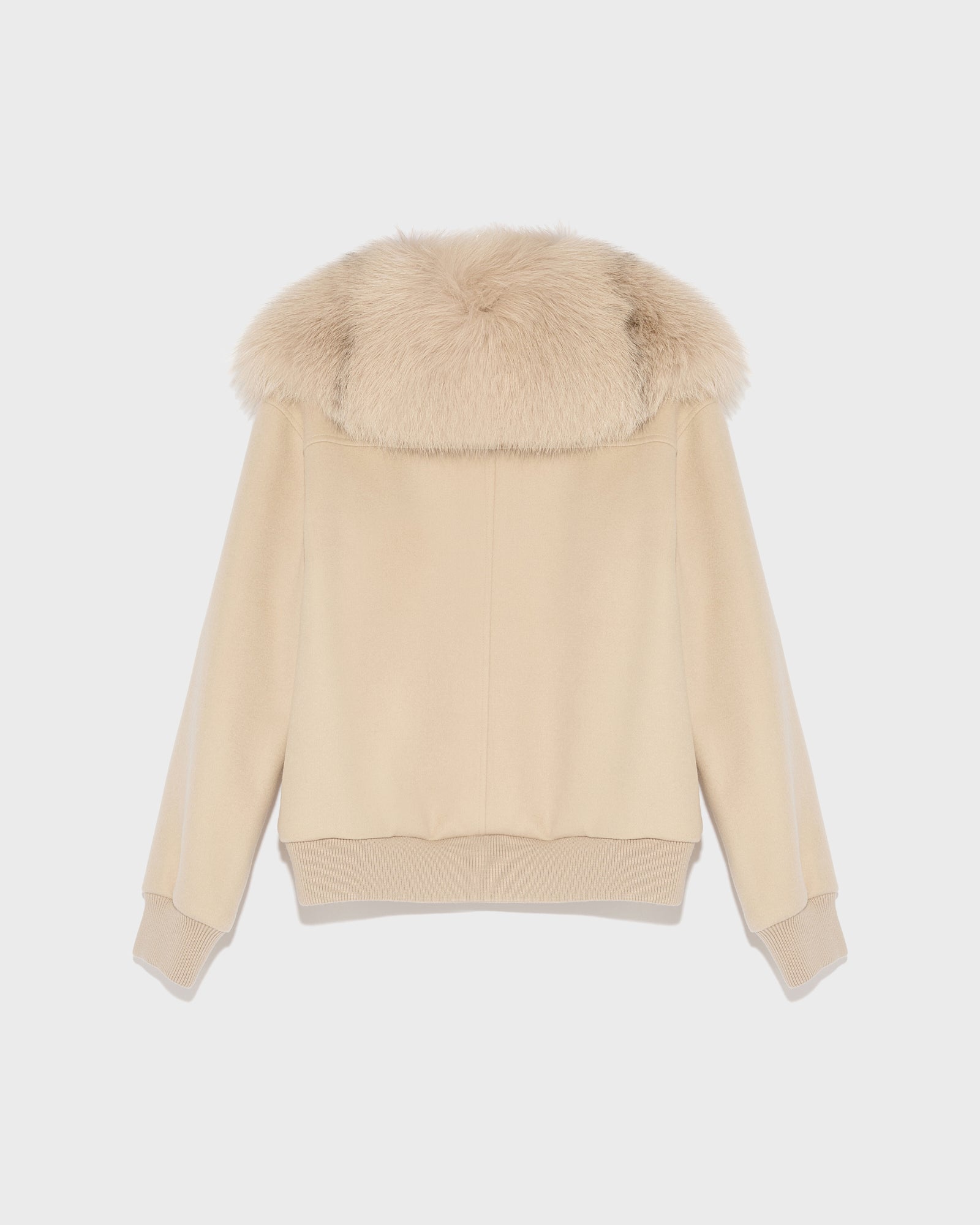 Cropped jacket in cashmere wool with fox fur collar - beige - Yves