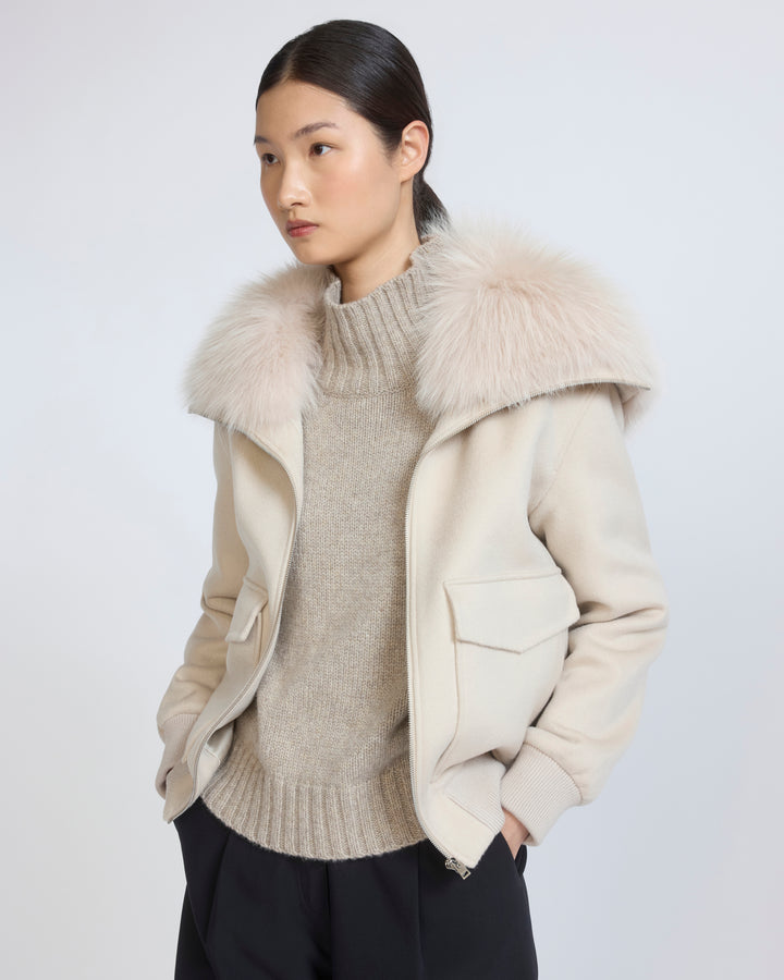 Cropped jacket in cashmere wool with fox fur collar - Yves Salomon - New Fall/Winter Collection