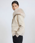 Cropped jacket in cashmere wool with fox fur collar