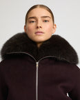 Cropped jacket in cashmere wool with fox fur collar