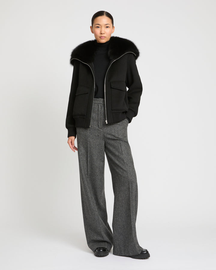Cropped jacket in cashmere wool with fox fur collar -Yves Salomon