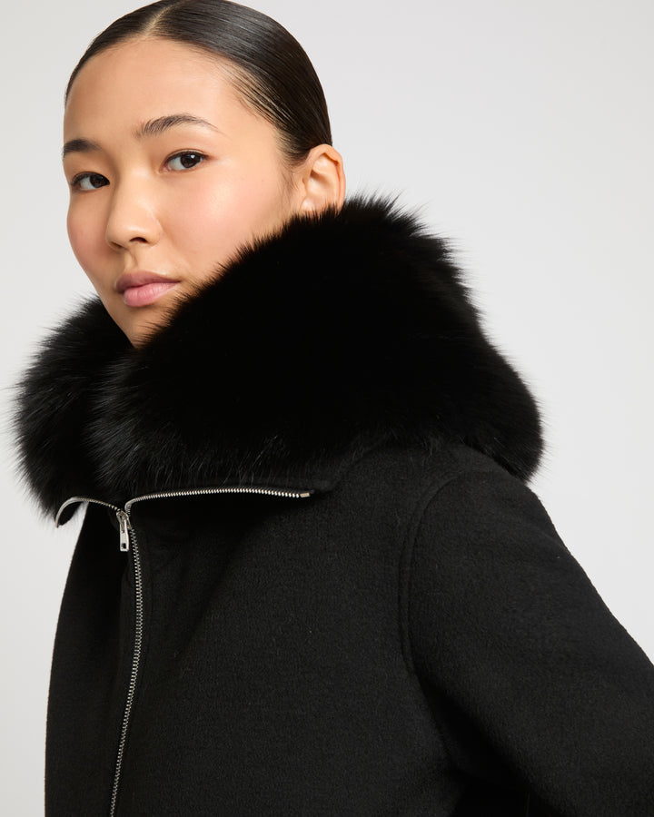 Cropped jacket in cashmere wool with fox fur collar -Yves Salomon