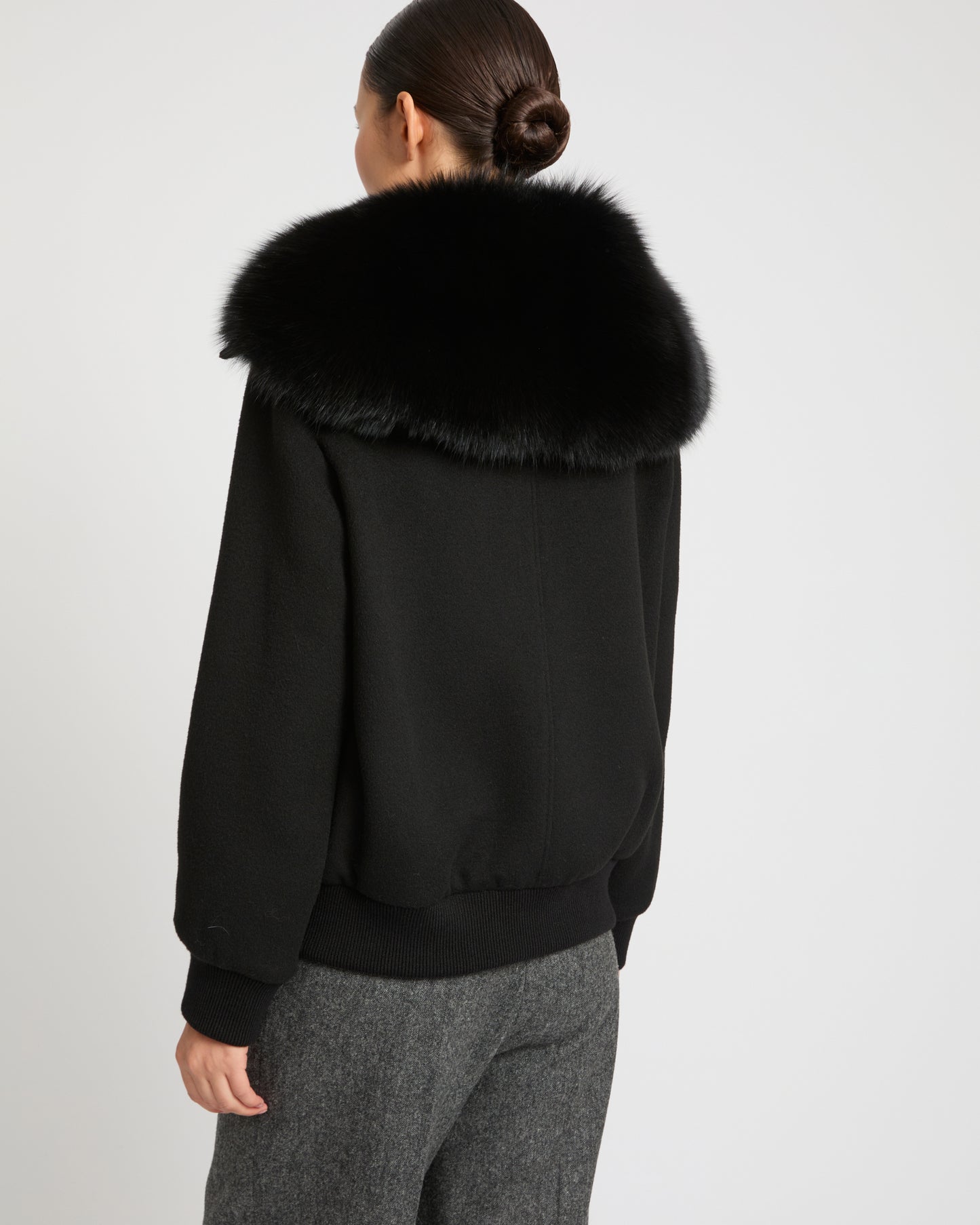 Cropped jacket in cashmere wool with fox fur collar -Yves Salomon