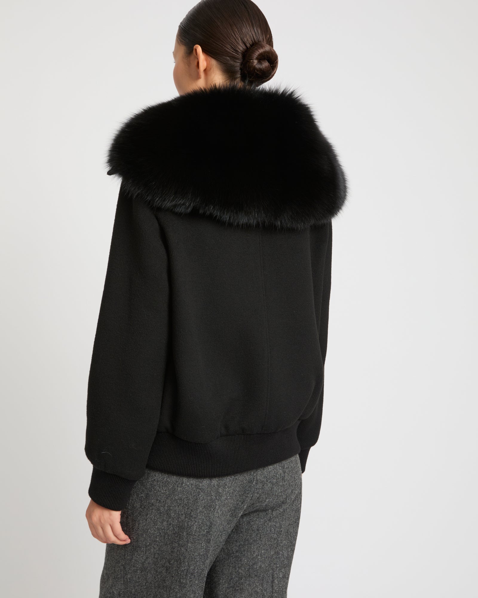 Cropped jacket in cashmere wool with fox fur collar -Yves Salomon