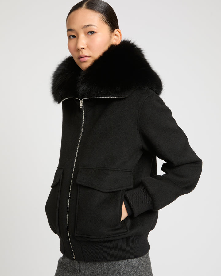 Cropped jacket in cashmere wool with fox fur collar -Yves Salomon