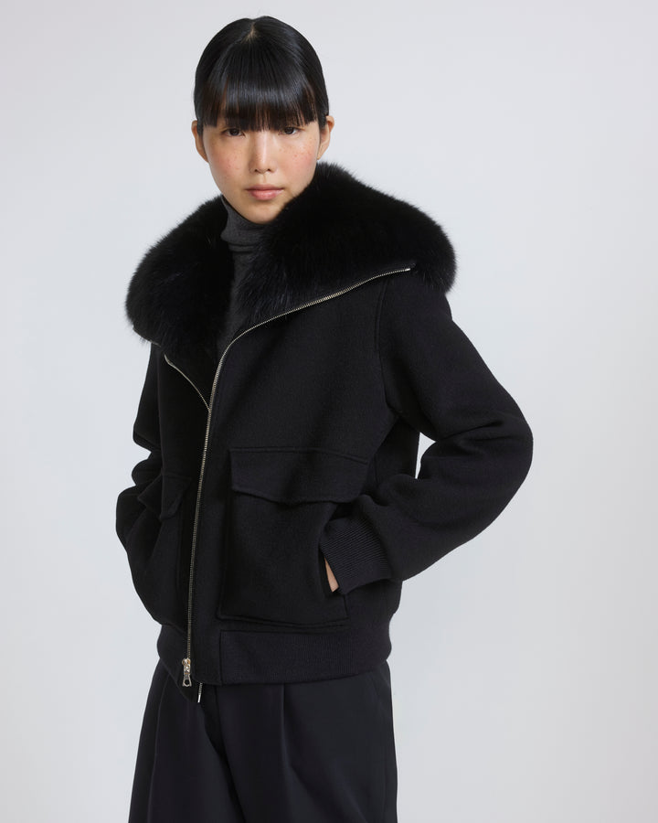 Cropped jacket in cashmere wool with fox fur collar - Yves Salomon - New Fall/Winter Collection