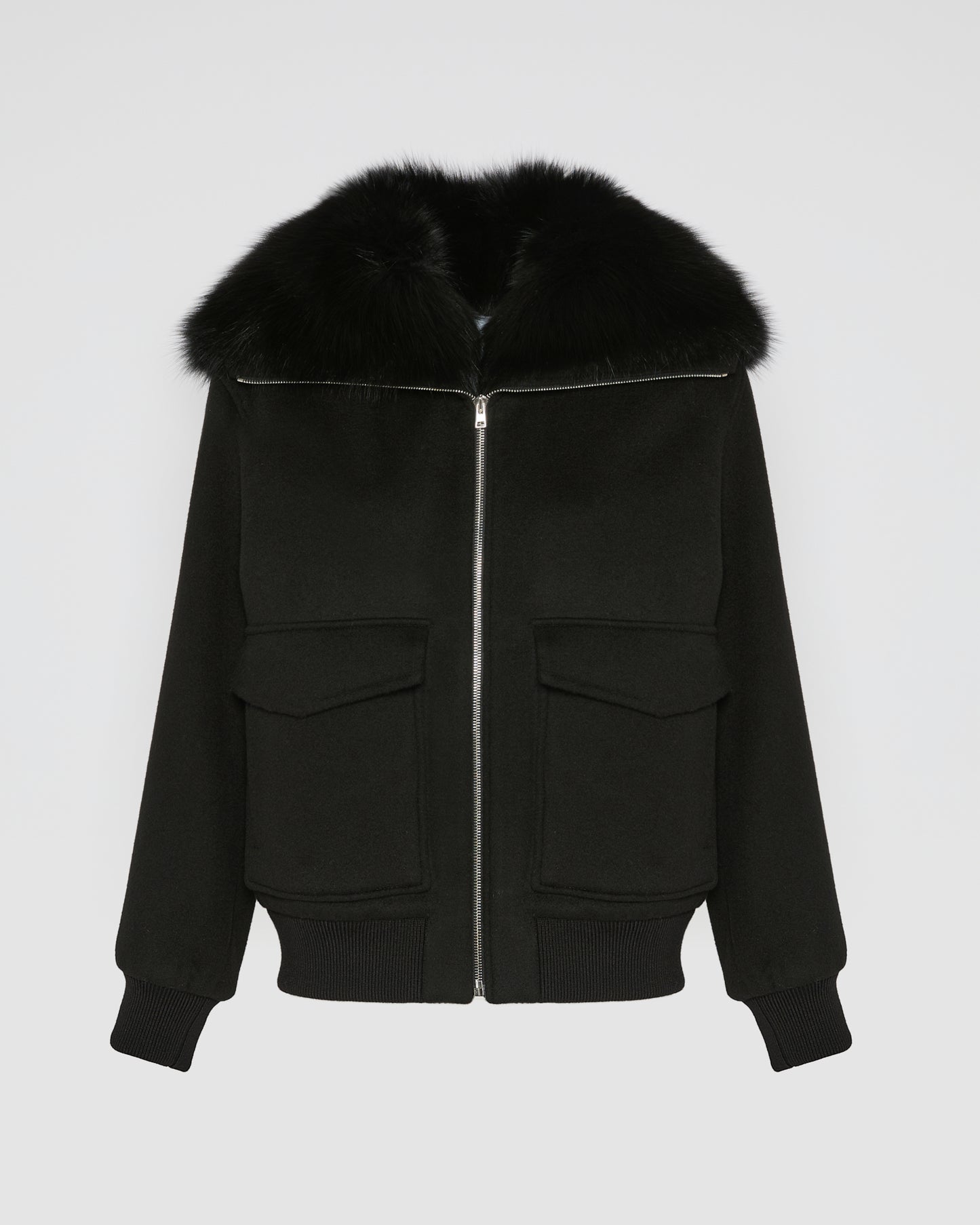 Cropped jacket in cashmere wool with fox fur collar -Yves Salomon