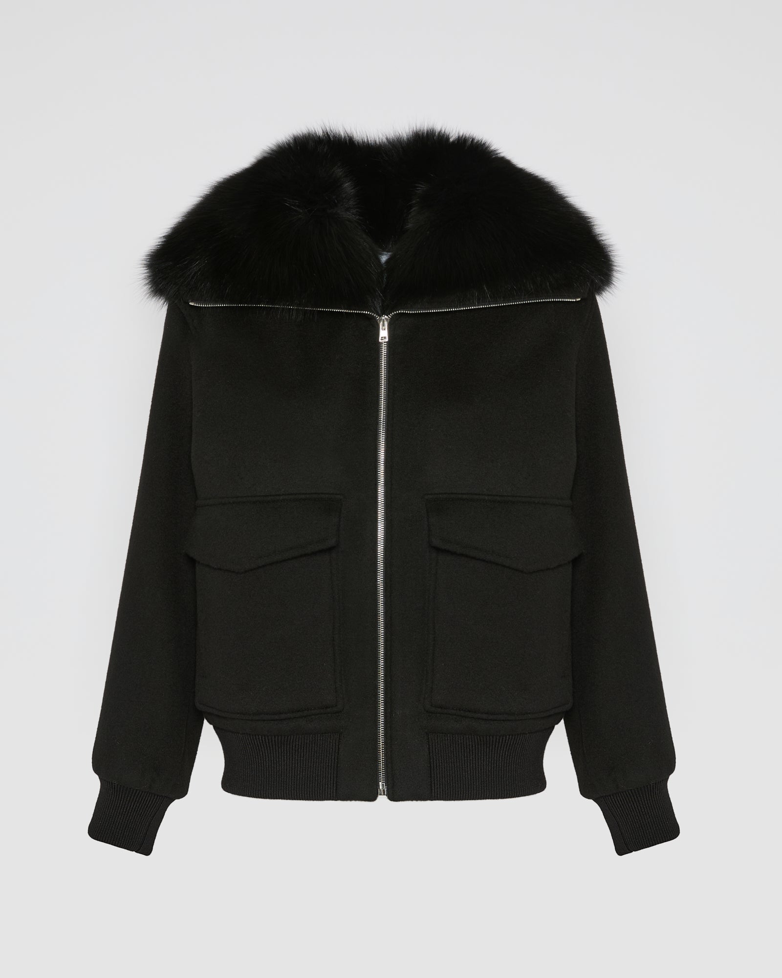 Cropped jacket in cashmere wool with fox fur collar -Yves Salomon