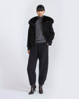 Cropped jacket in cashmere wool with fox fur collar