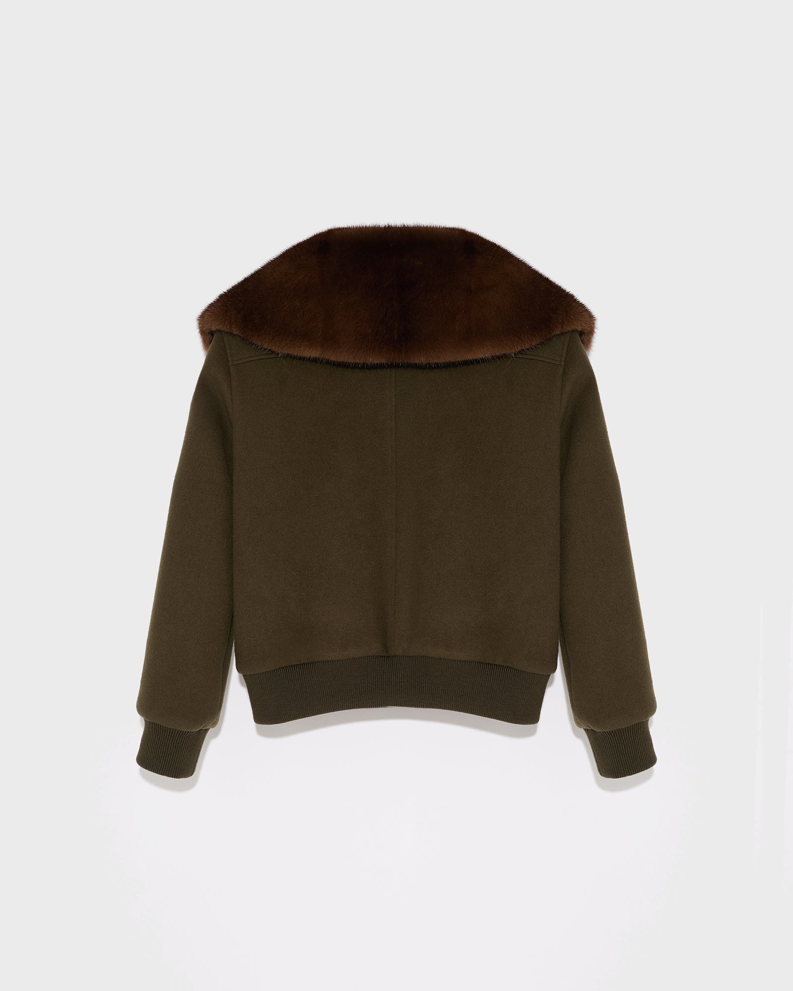 Cashmere wool jacket with mink fur collar - khaki - Yves Salomon