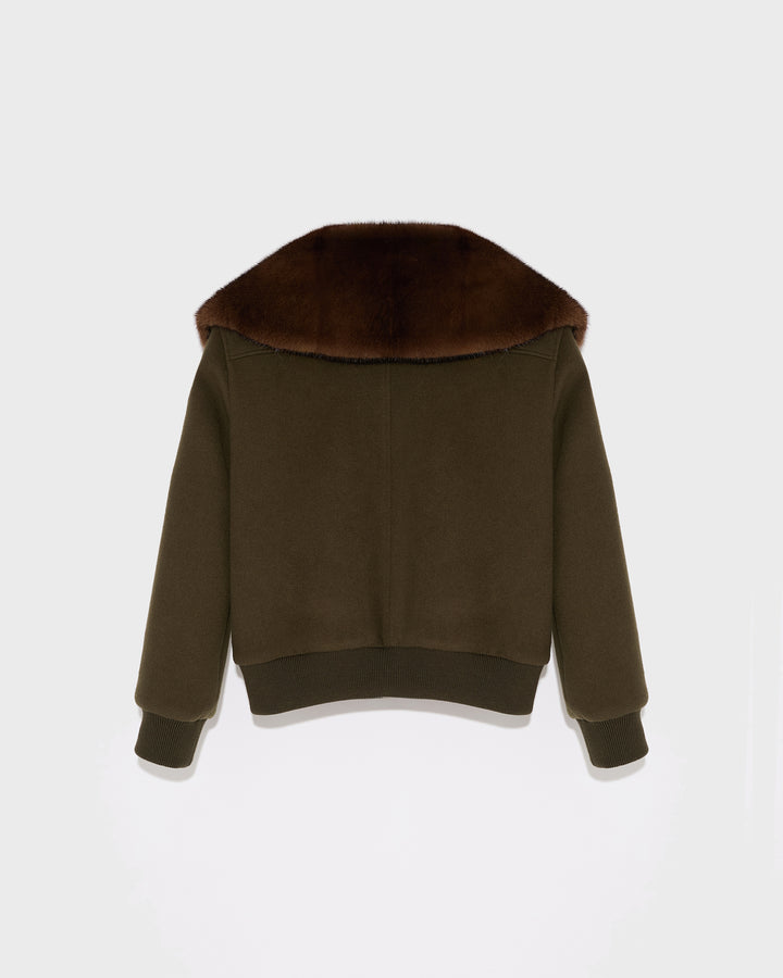 Cashmere wool jacket with mink fur collar - khaki - Yves Salomon