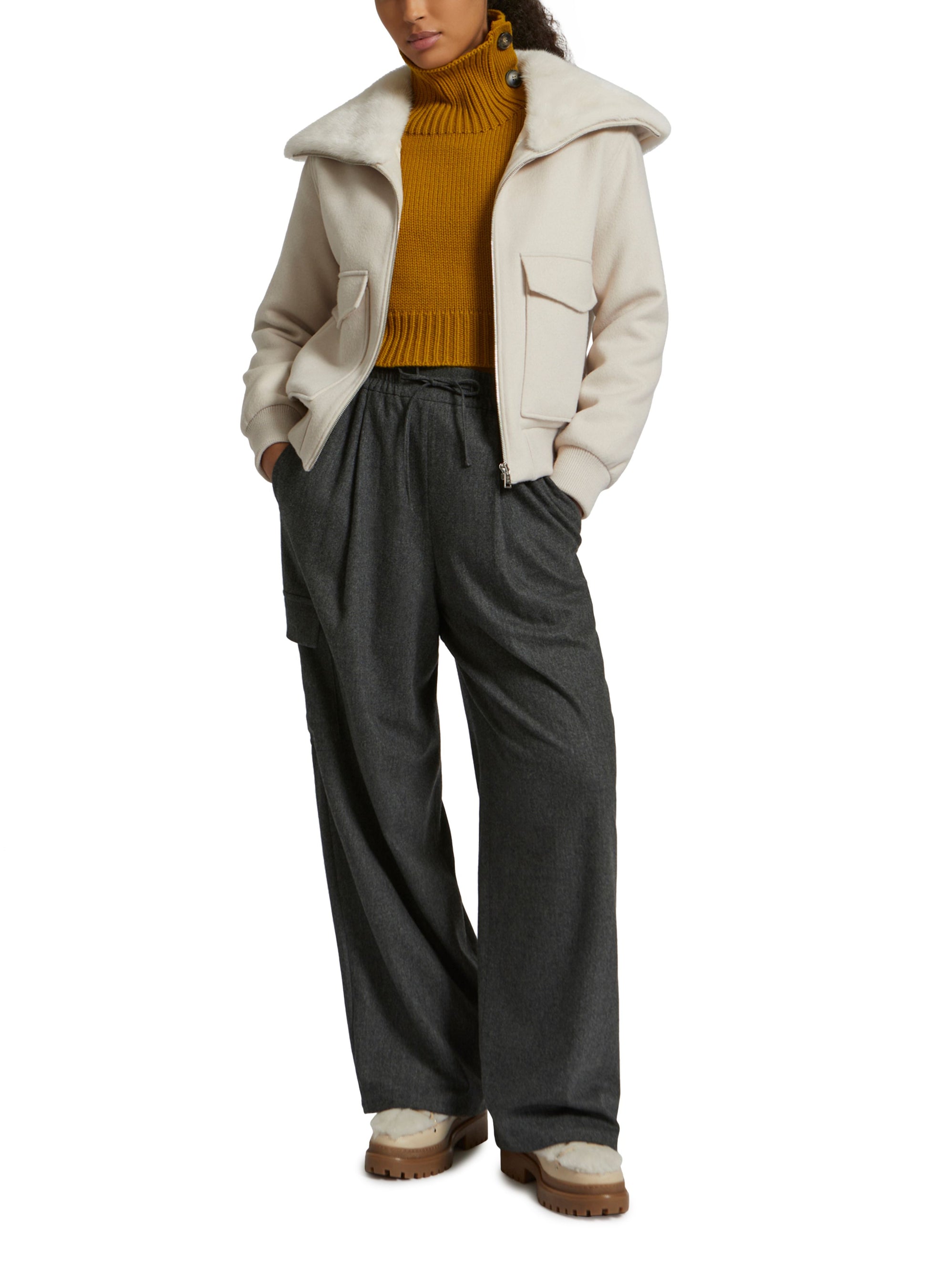 Cashmere wool jacket with mink fur collar -Yves Salomon