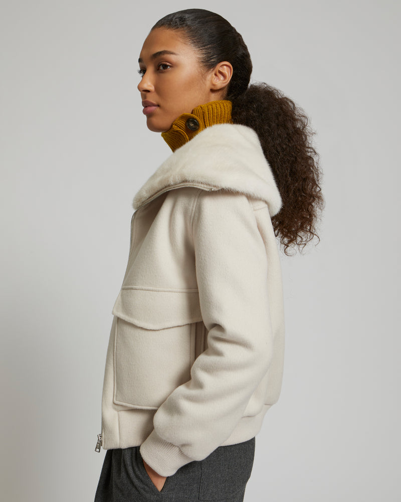 Cashmere wool jacket with mink fur collar - pinkish beige - Yves Salomon