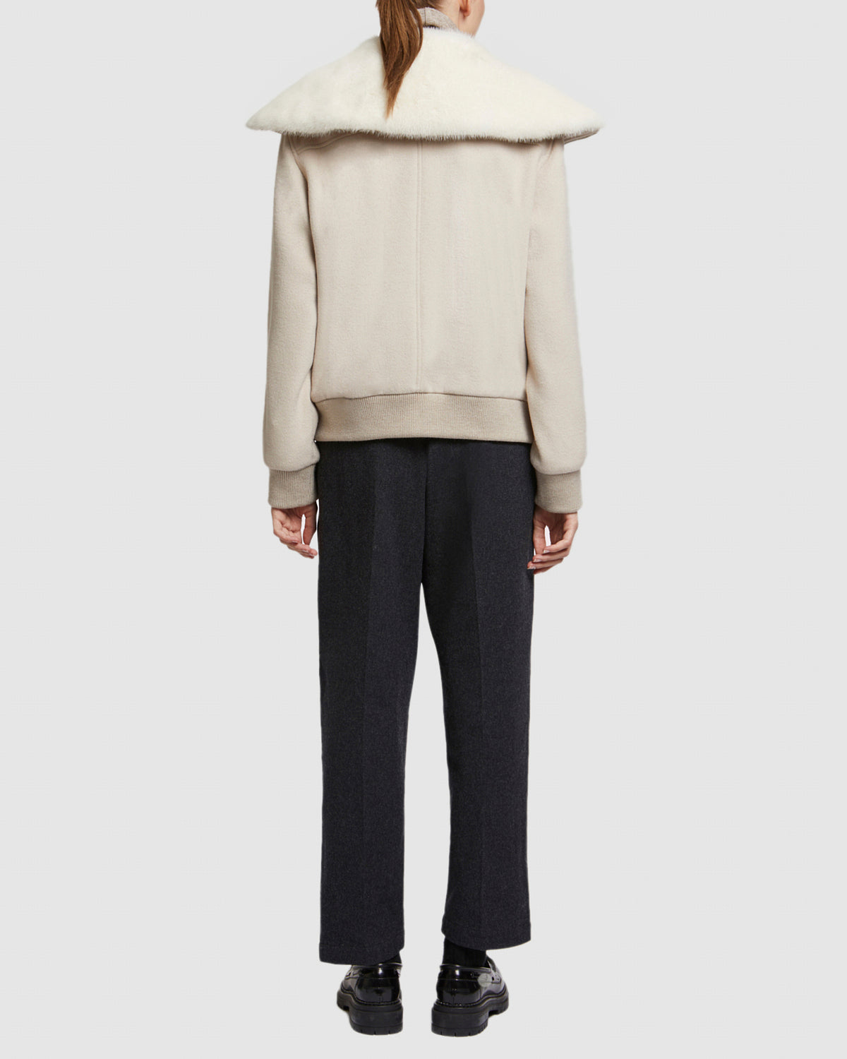 Cashmere wool jacket with mink fur collar