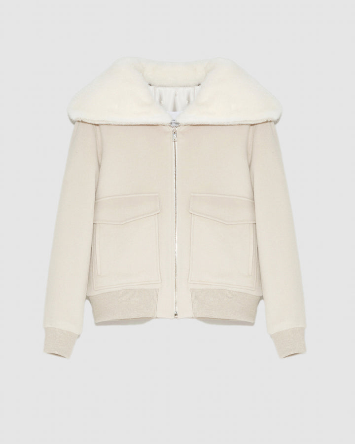 Cashmere wool jacket with mink fur collar