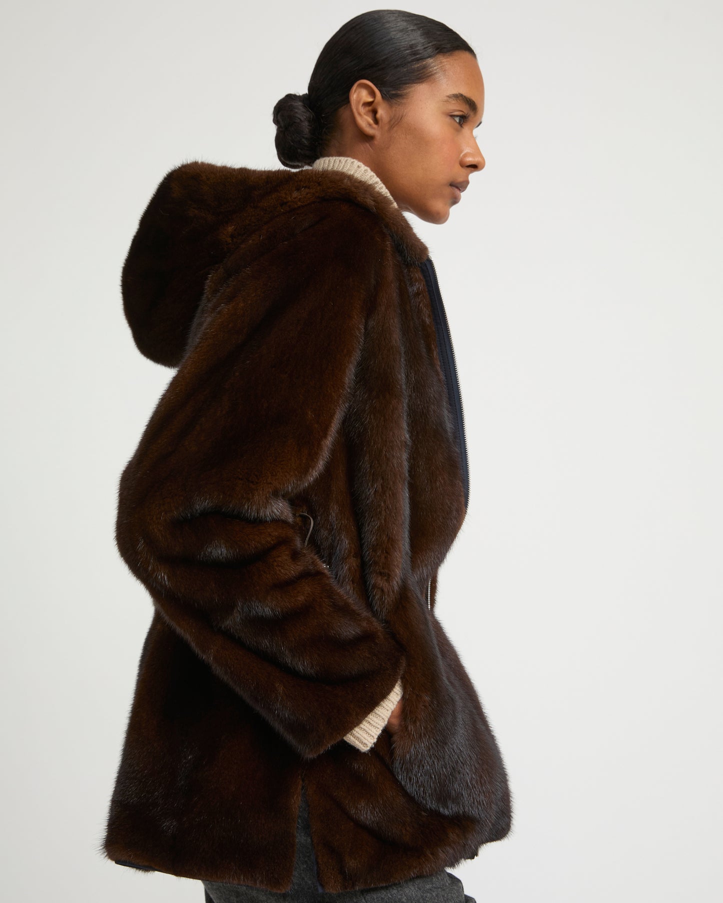 Hooded blouson in mink fur reversible technical fabric -Yves Salomon