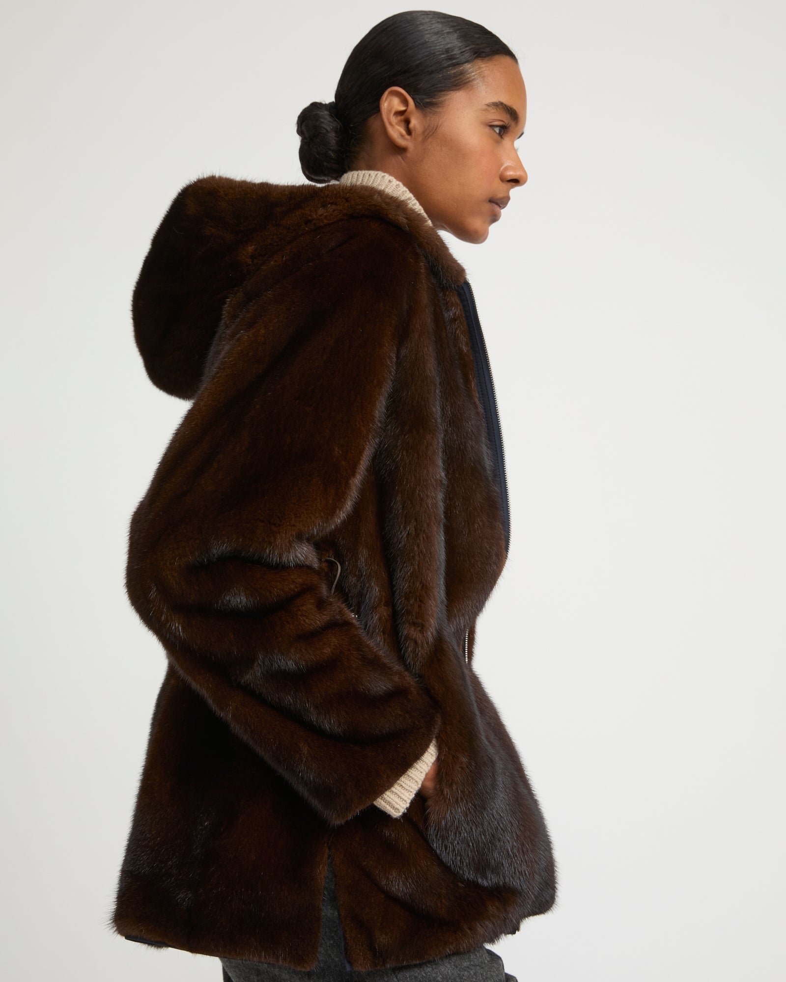 Hooded blouson in mink fur reversible technical fabric -Yves Salomon