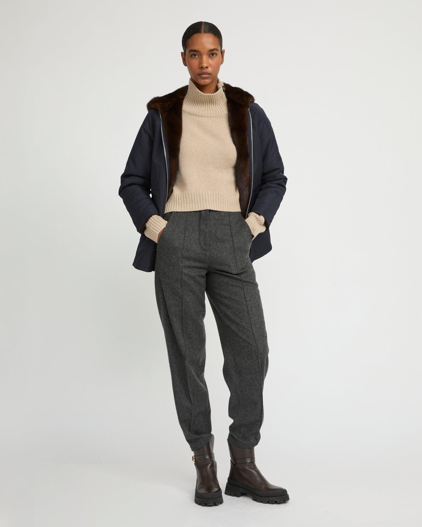 Hooded blouson in mink fur reversible technical fabric -Yves Salomon
